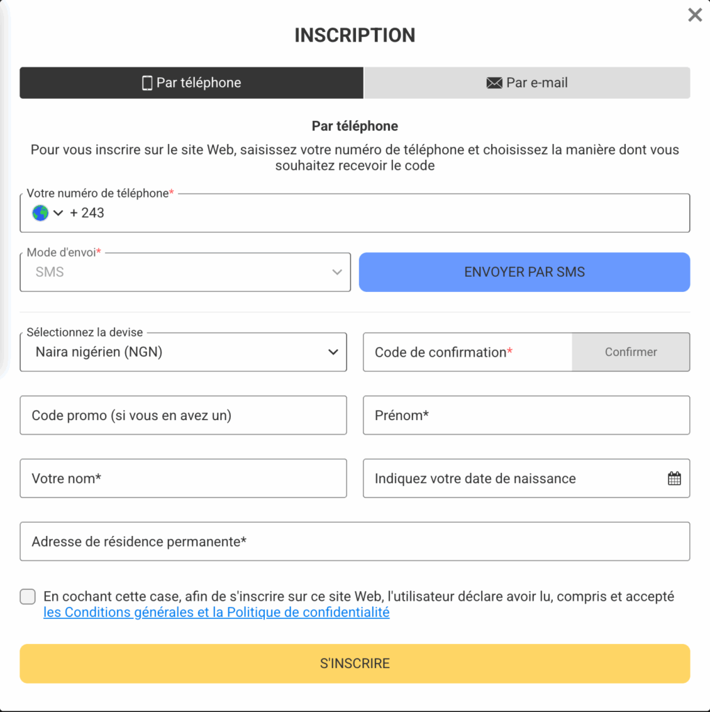 Créer un compte Betandyou